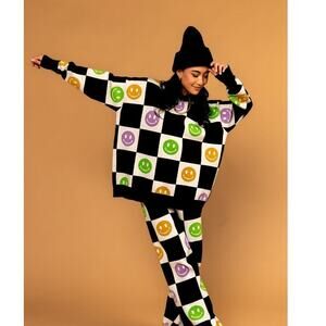 LALA Checkered Smiley Good Time Girl Sweater Womens 2X3X NWT